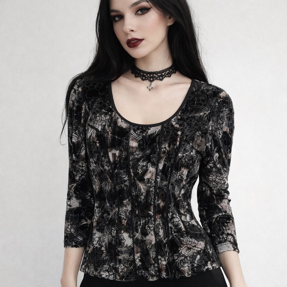 Vintage 90s y2k dark velvet trim top large L dark academia vampire goth witchy